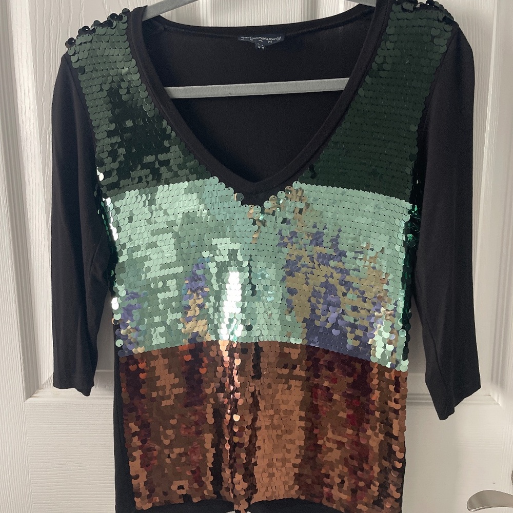 EMPORIO ARMANI JEANS sequin v neck sweater SZ 40/6